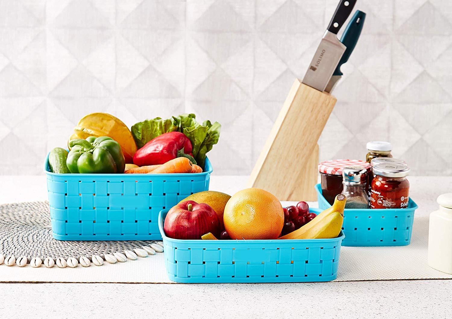 Stylish sky blue smart baskets for storage. Stylish sky blue smart baskets for storage.